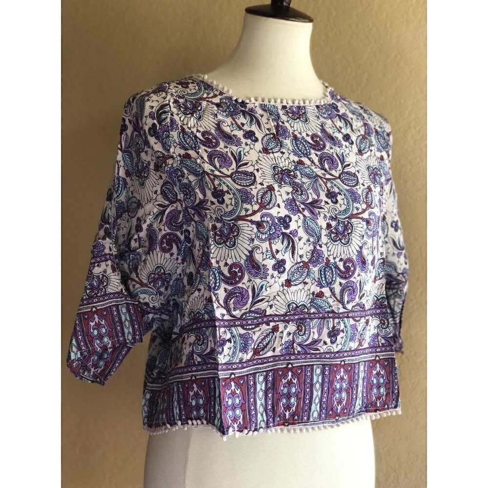 Rip Curl Women's Purple Blouse Floral Skyla Printed Shirt Top size S M